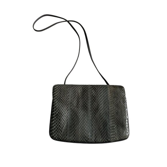 SAKS FIFTH AVENUE Vintage Gray Snakeskin Clutch Shoulder Handbag - Picture 11 of 12